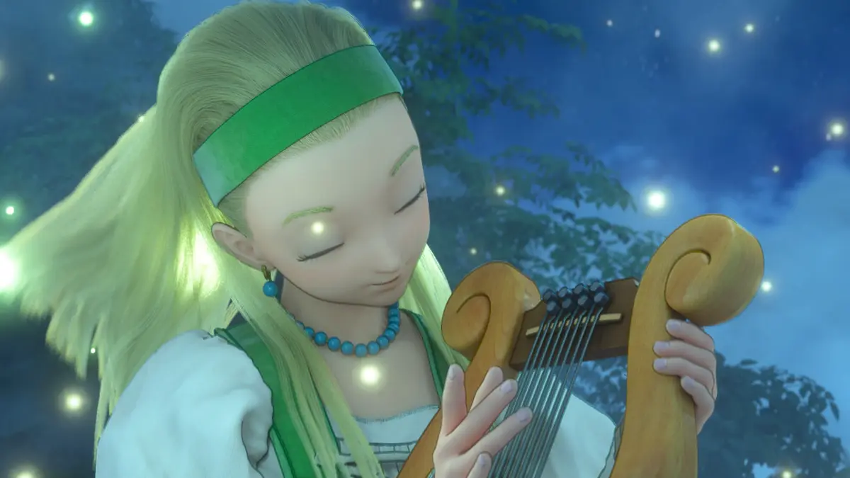 Serena playing some harp music in dragon quest xi