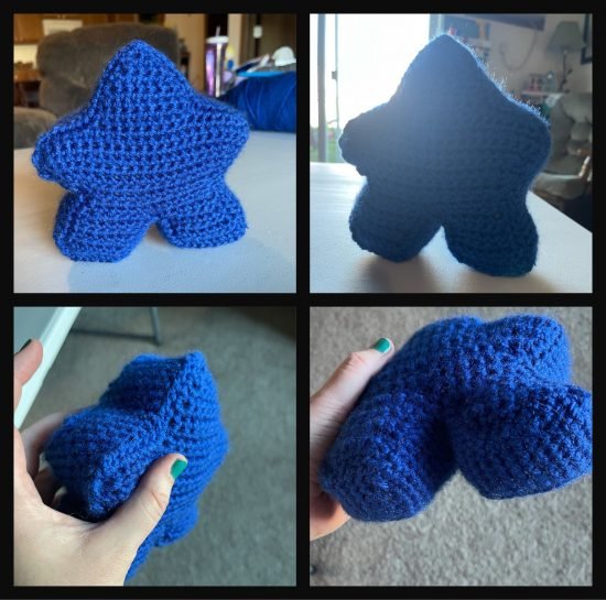 Collage of blue meeple pictures