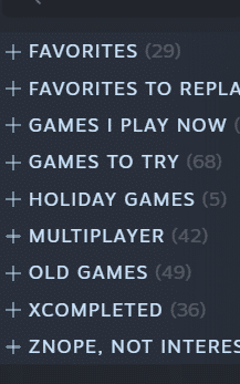 Steam categories