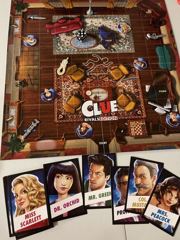 Clue rivals edition board and cards