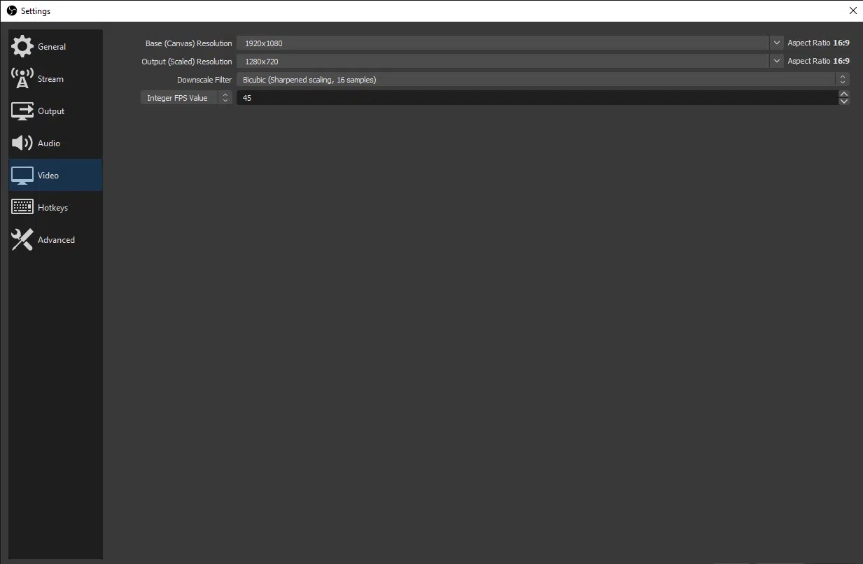 Obs settings
