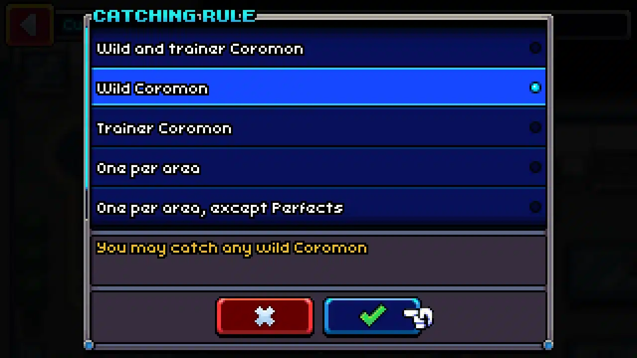 Catching rules let you set up a weird nuzlocke experience in coromon.