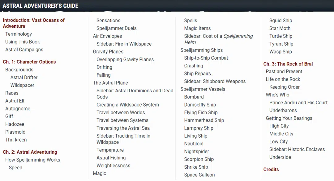 Astral adventurer's guide toc