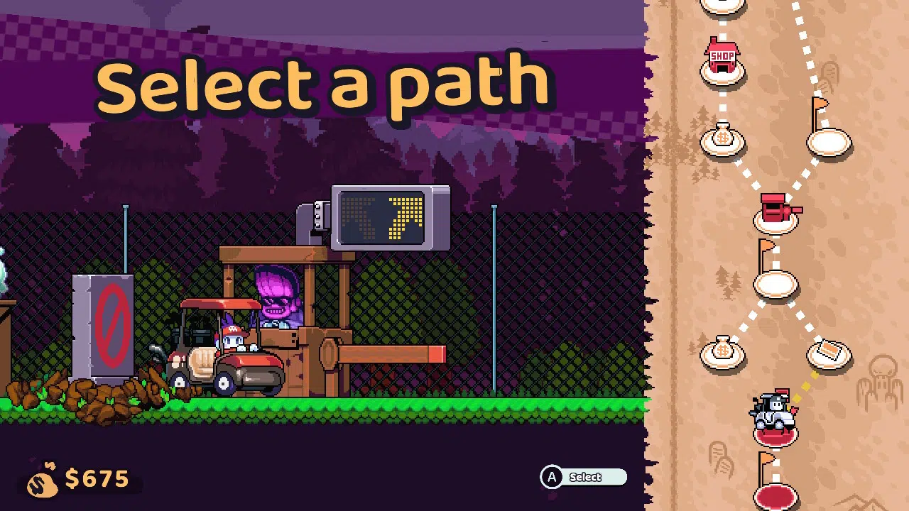 Cursed to golf uses a map structure that will be familiar to roguelite fans.