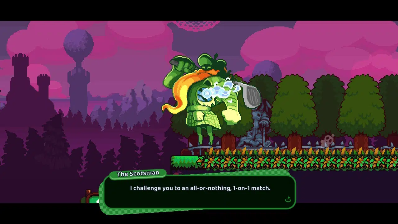 The scotsman's challenge seems to be broken in the Switch version of Cursed to Golf