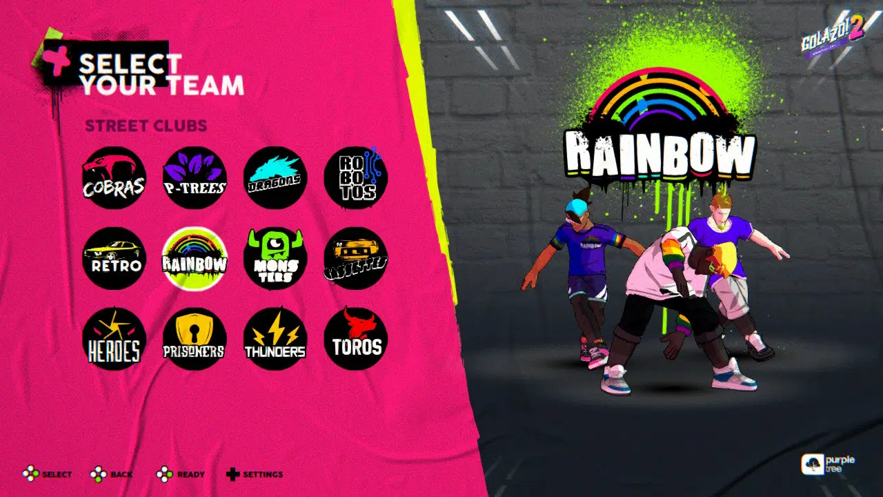 The street mode of golazo! 2 features it's own line-up of teams.