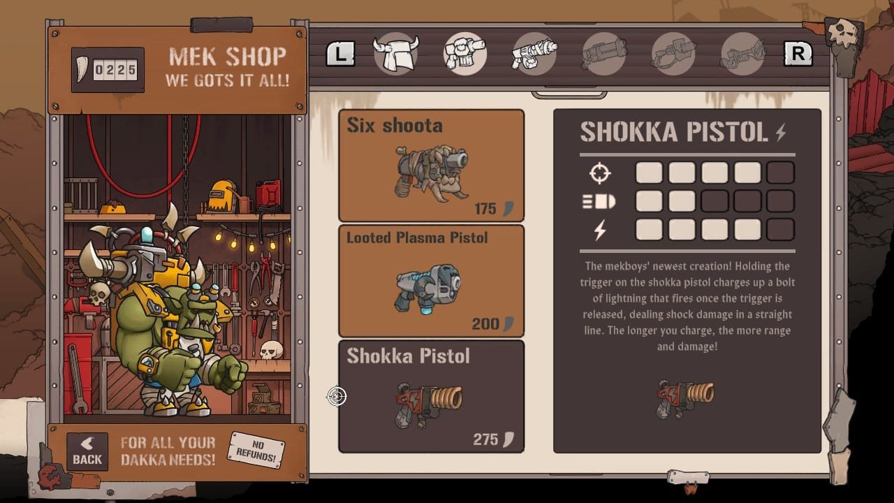 The merchant in warhammer 40,000: shootas, blood & teef sells you guns and hats, naturally.