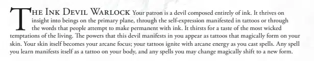 The ink devil warlock from tavern tales