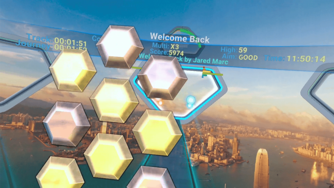 Hitstream - walls of hexagonal tiles need to be avoided, but don't block your view.