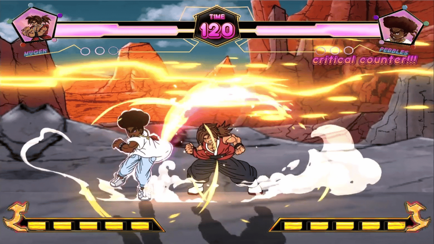 Anime-style characters face off with flashy moves