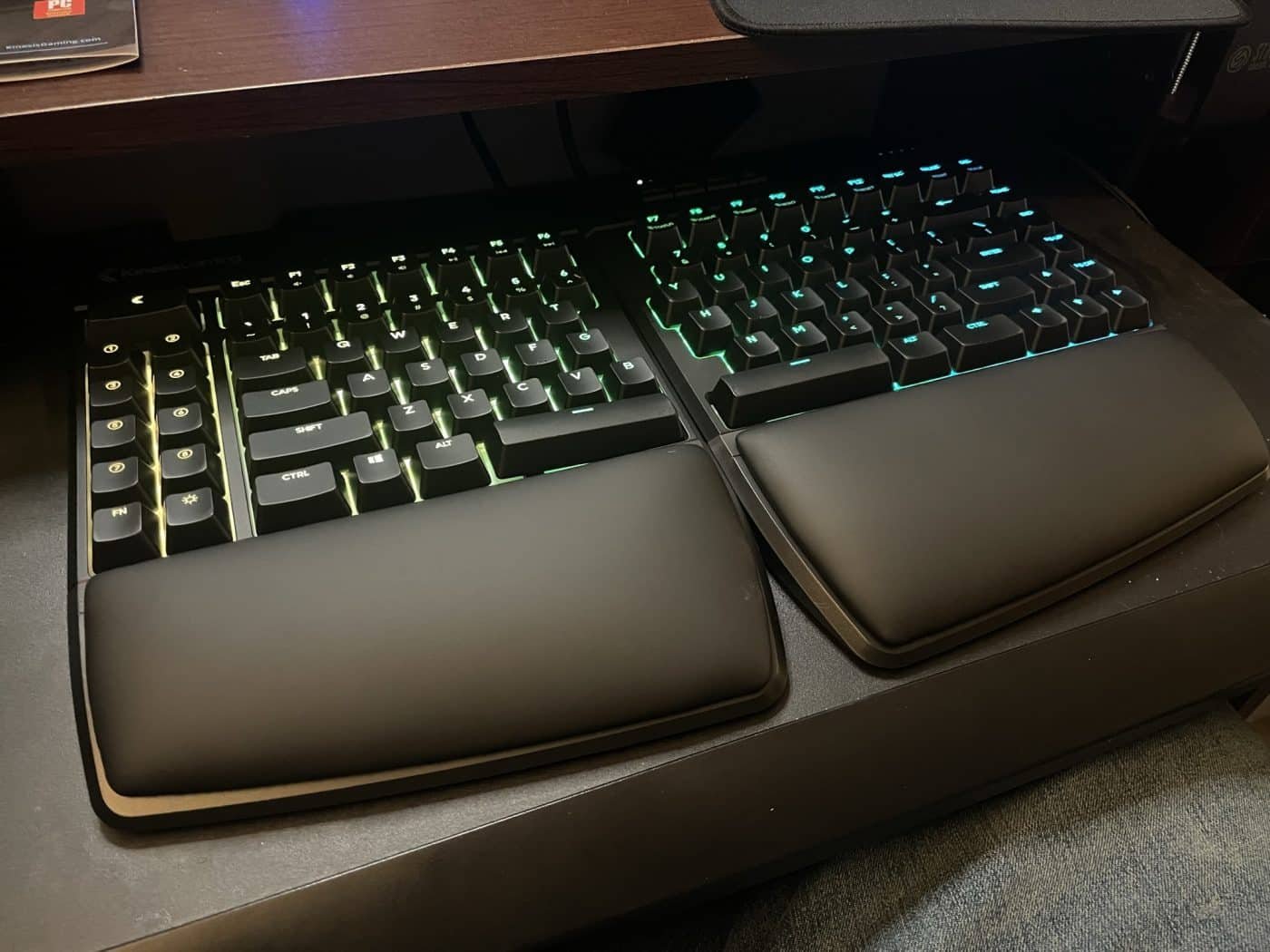 The kinesis freestyle edge rgb with glowing backlights.