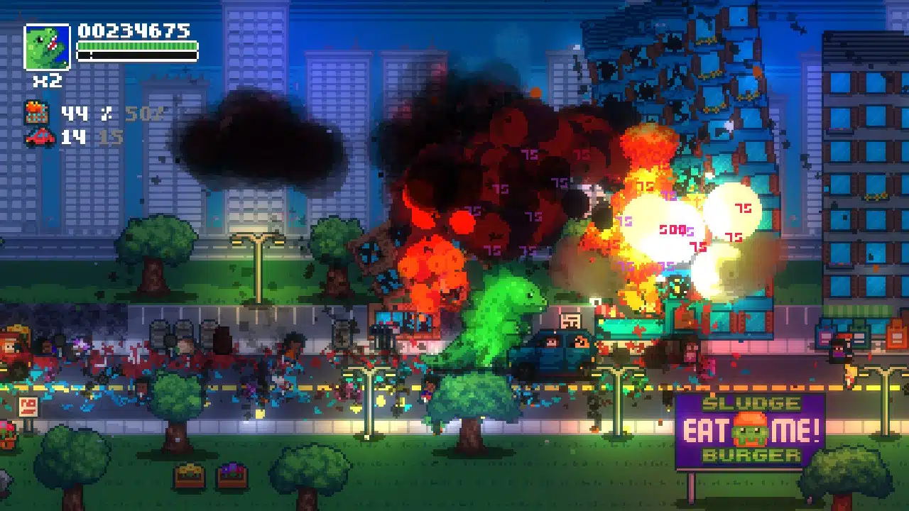 There's a decent physics engine in Terror of Hemasaurus, which means buildings can destroy other buildings.