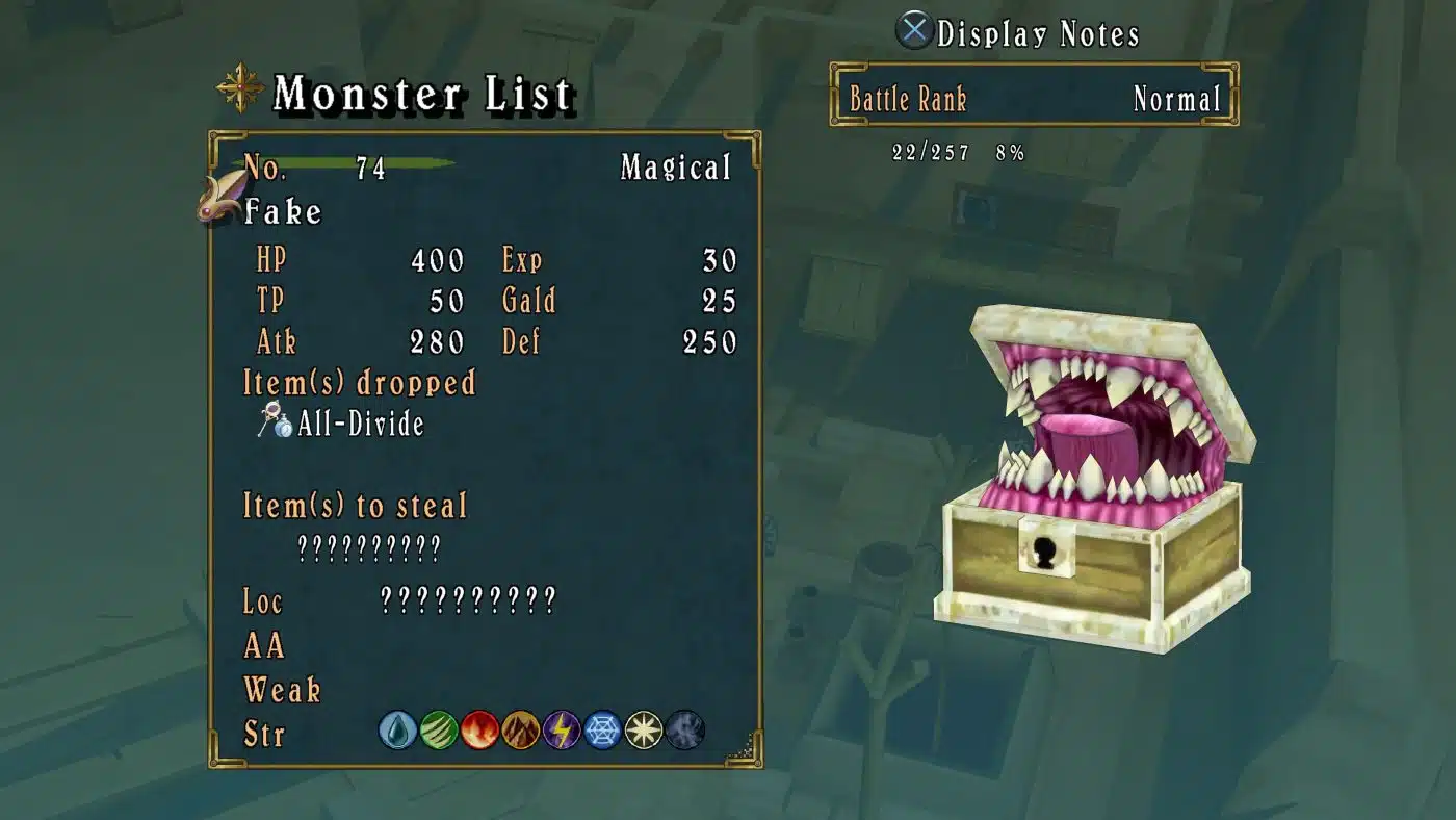 Tales of symphonia remastered allows you to keep track of monsters and items through the use of compendiums