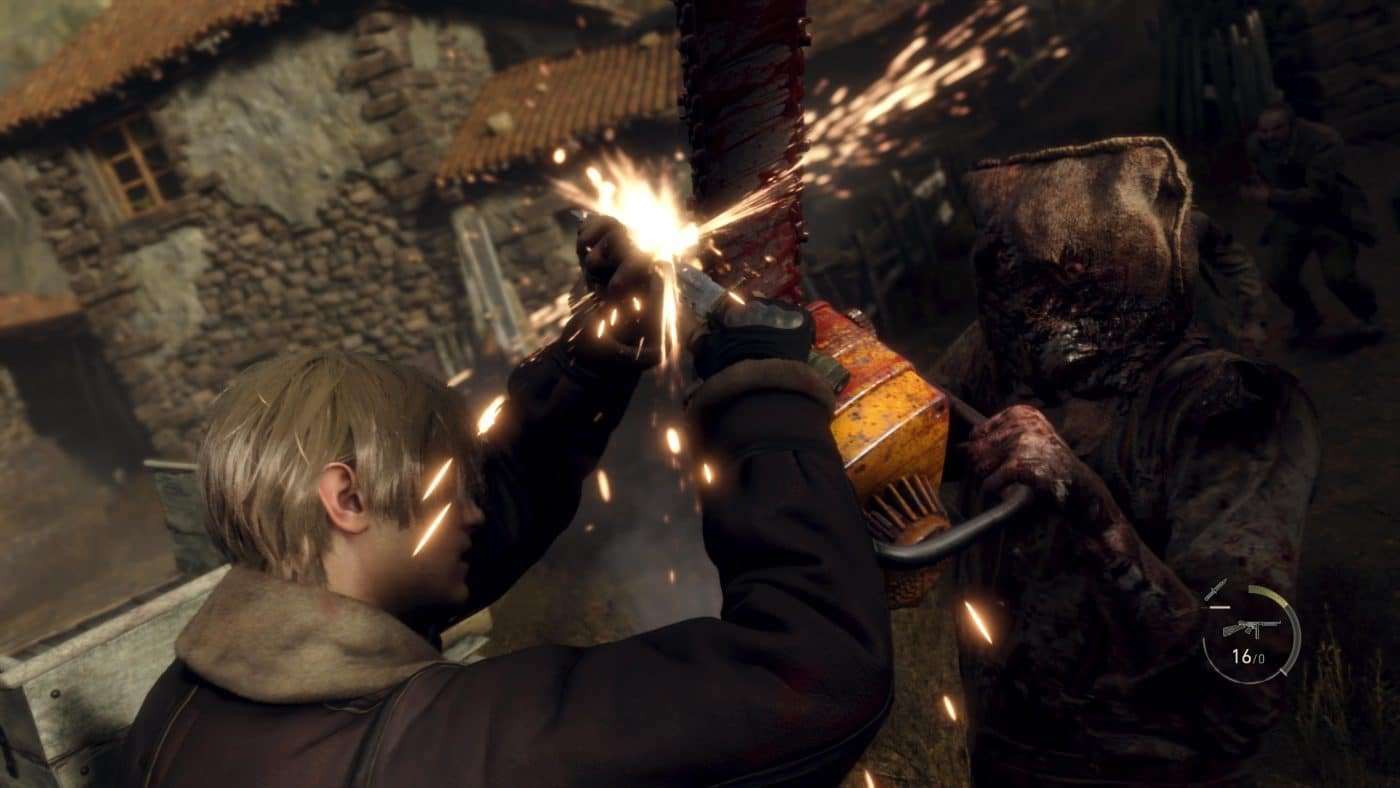Leon can even parry lethal chainsaw attacks with his trusty knife