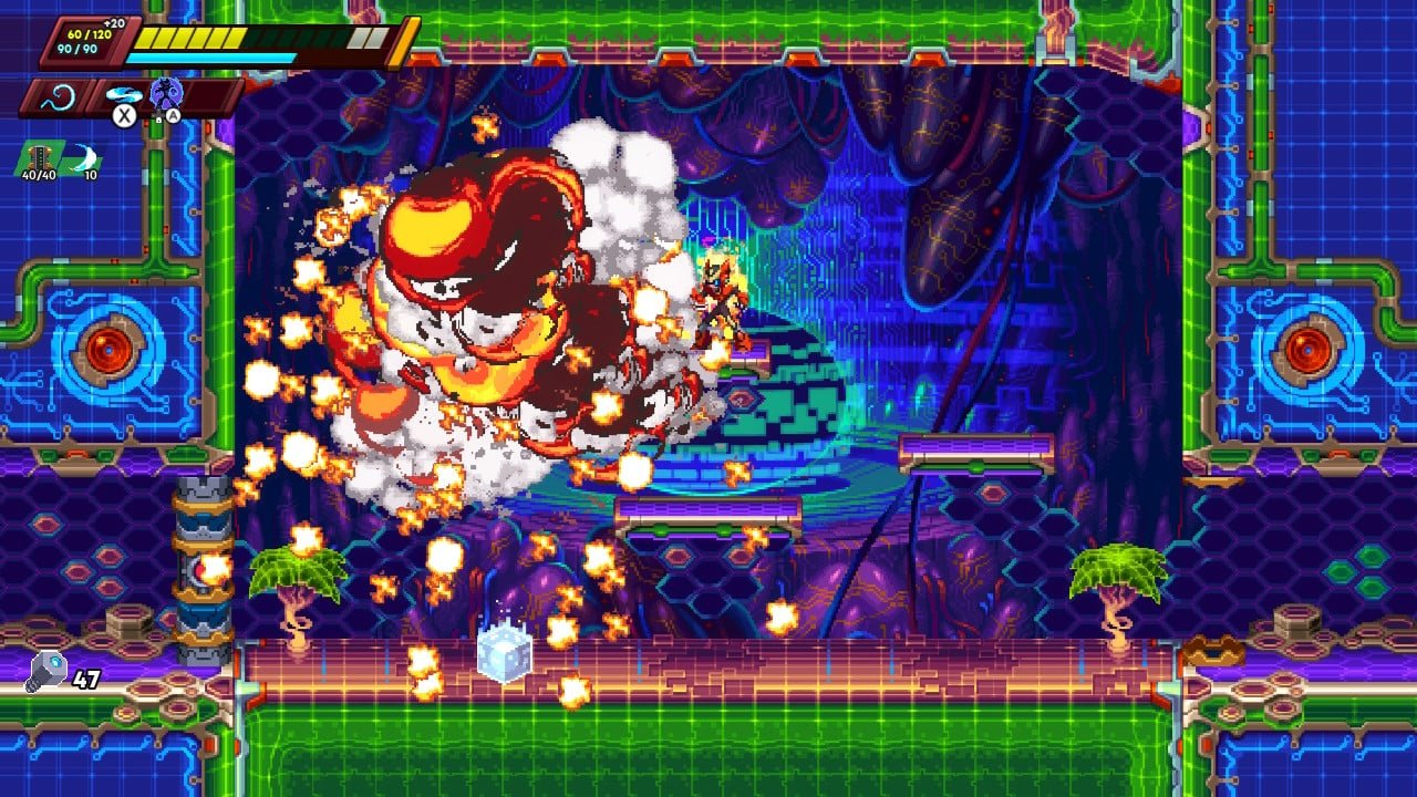 Defeating bosses in 30xx always leads to delightful destruction.