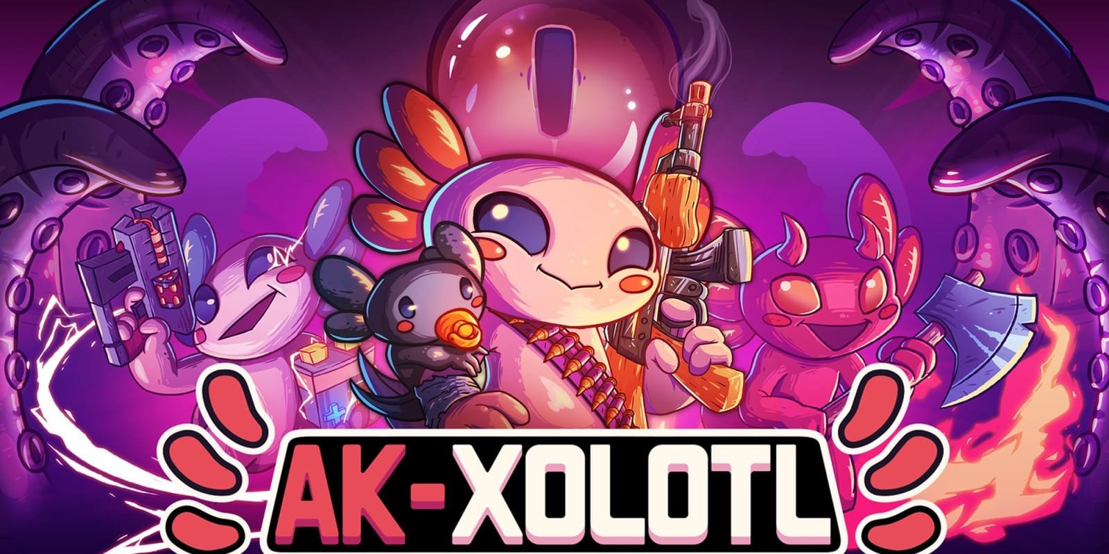 Ak-xolotl art featuring a gun-wielding axolotl