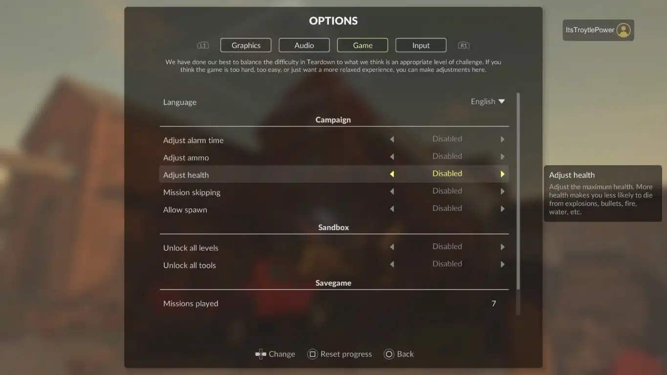 Accessibility options in teardown.