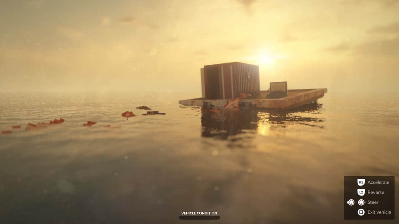 A beautiful shot of a debris floating away from a disconnected dock in teardown.
