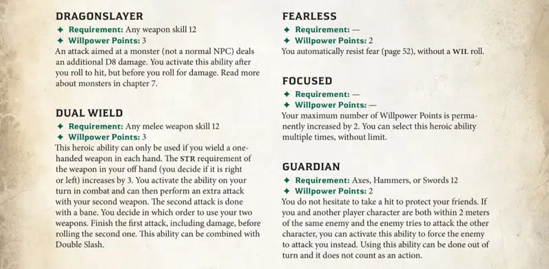 Heroic abilities in dragonbane