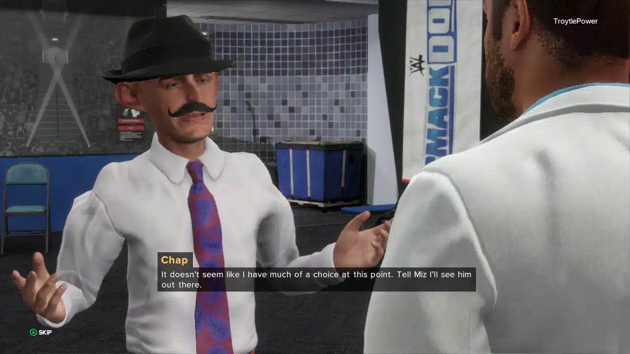 Wwe 2k24 will let you make a doofus of a character, but won't let you choose how they act.