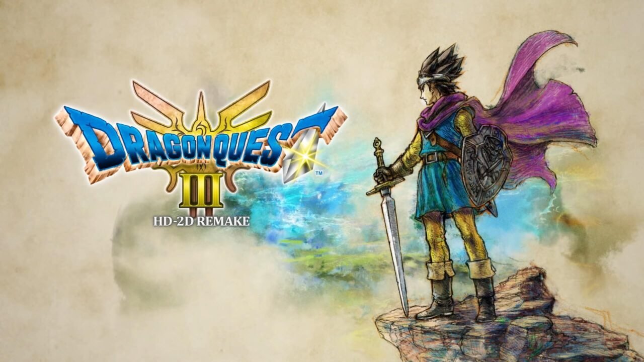 Dragon quest 3 hd2d keyart showing erdrick and the game's logo