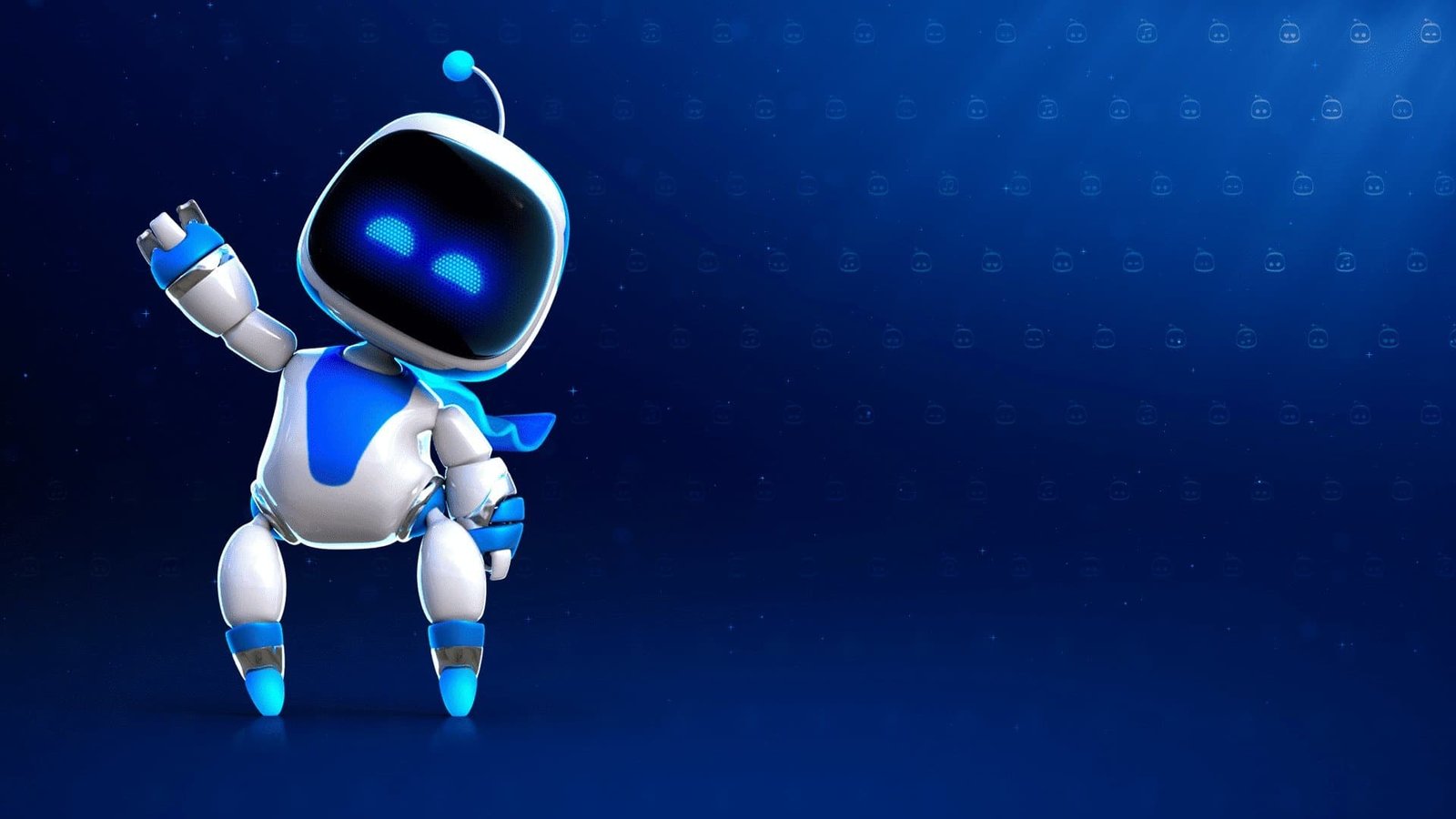 Astro bot waves happily. The caption says "crash site"