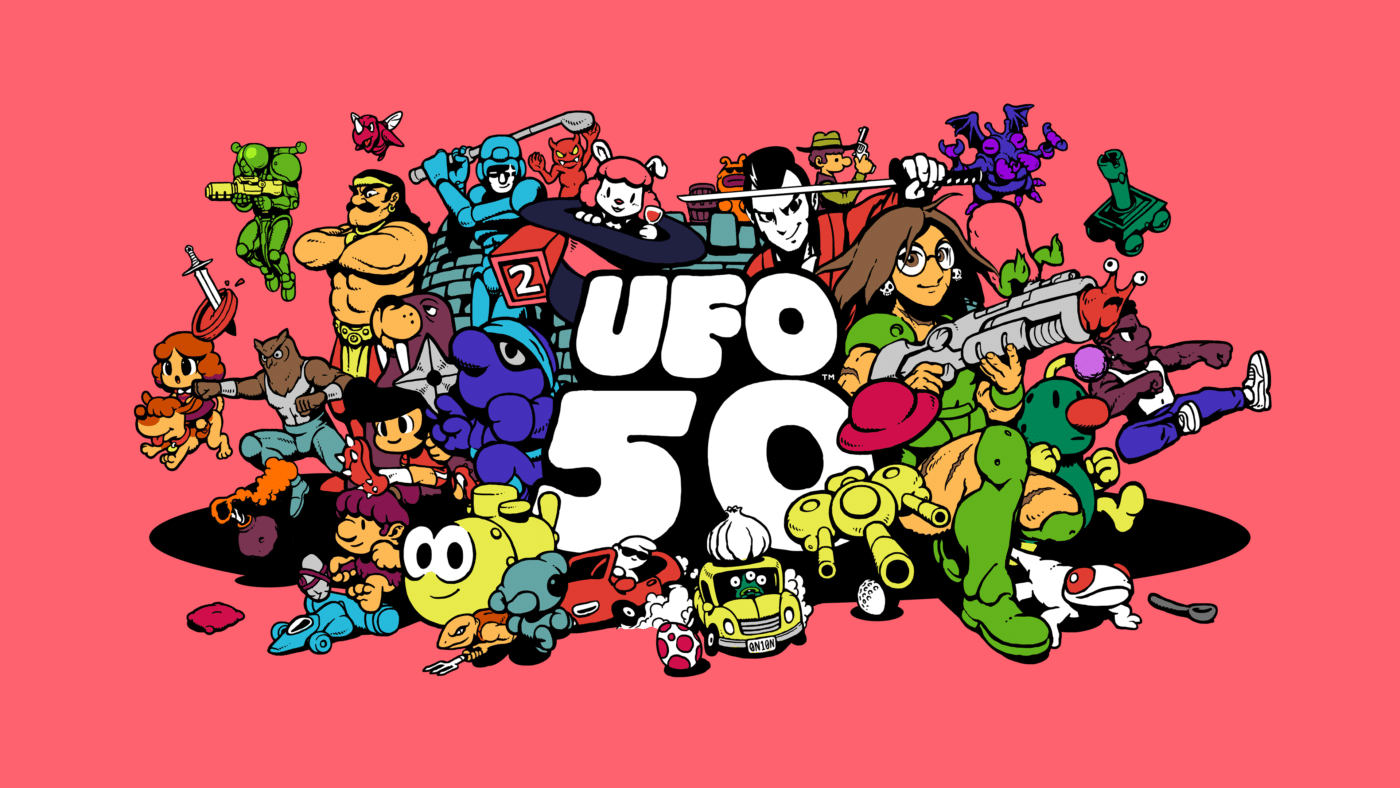 Ufo 50 box art depicting dozens of ufo soft's characters