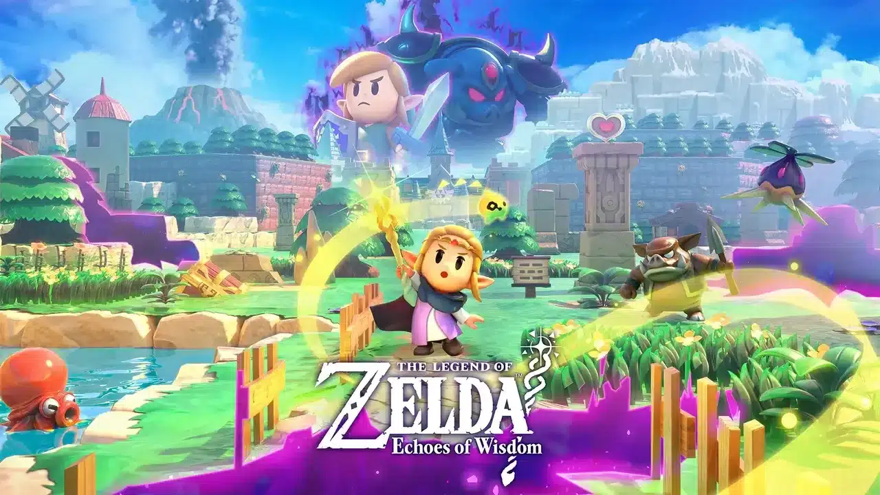 Echoes of wisdom cover art depicting zelda waiving a magic wand