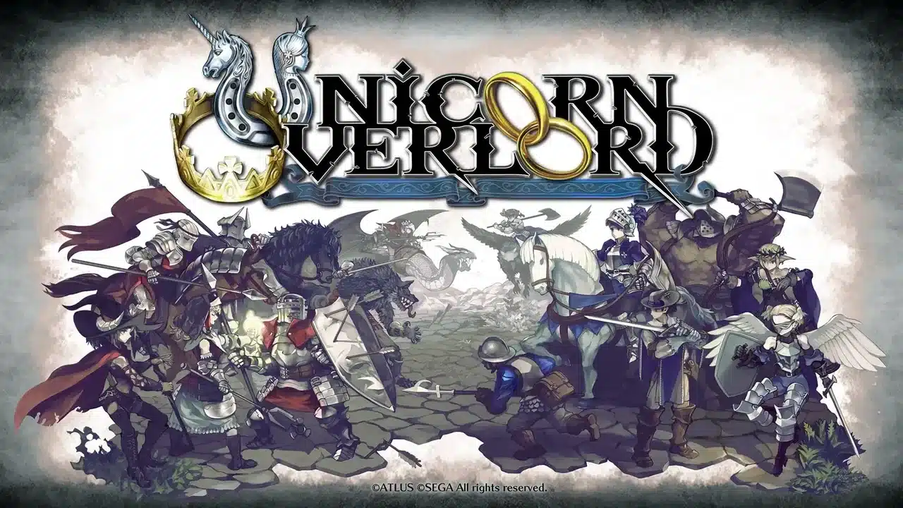 Unicorn overlord cover art depicting medieval knights in an anime style