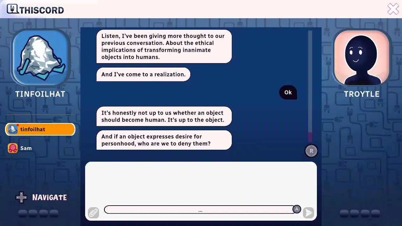 In date everything, tinfoilhat messages you lore about the outside world.