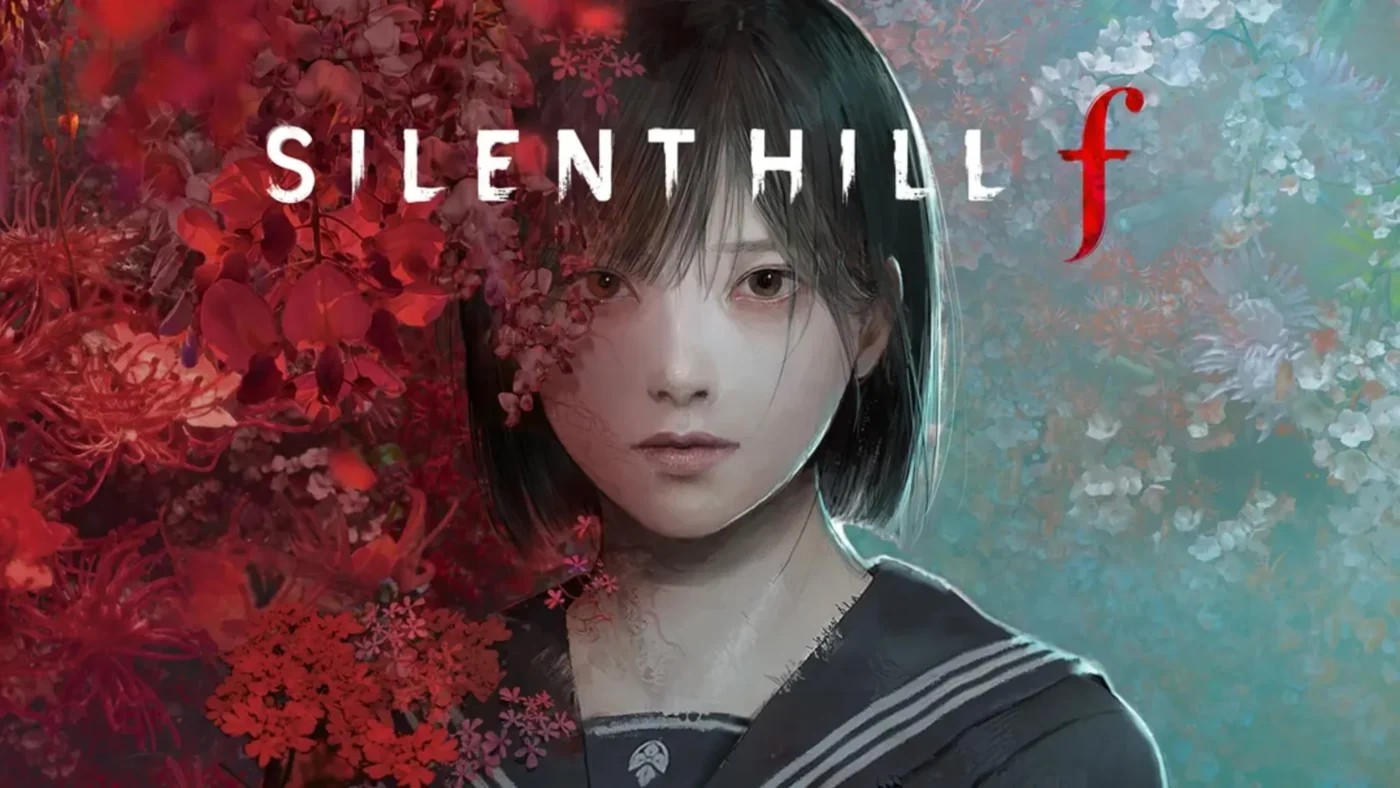 Silent hill f key art, hinako is slowly being enveloped in red plants