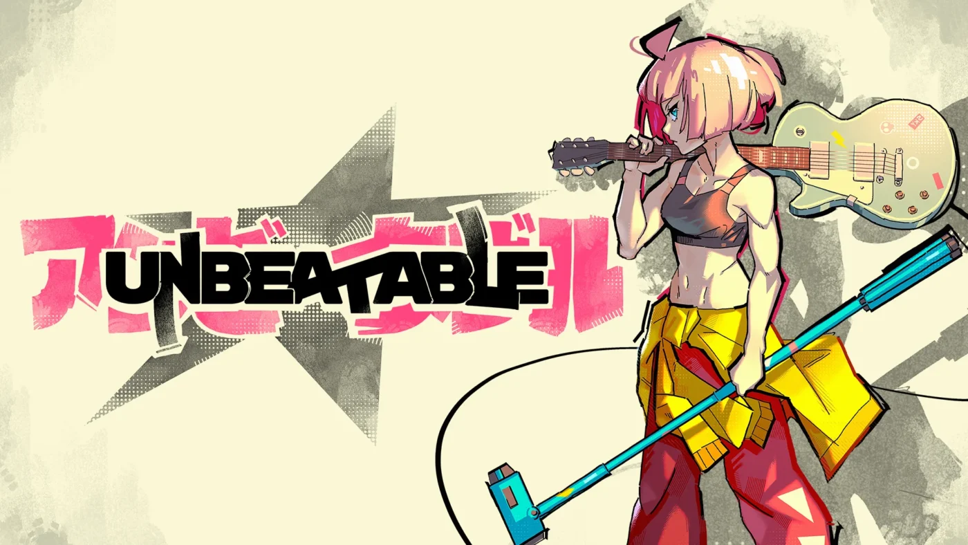 Unbeatable key art, an anime girl holds a guitar