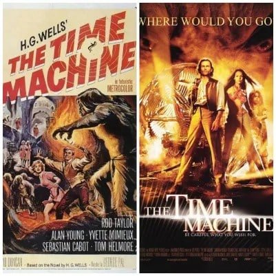 Posters for both the 1960 and 2002 movie adaptations of "the time machine" by h. G. Wells