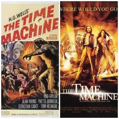 Posters for both the 1960 and 2002 movie adaptations of "the time machine" by h. G. Wells
