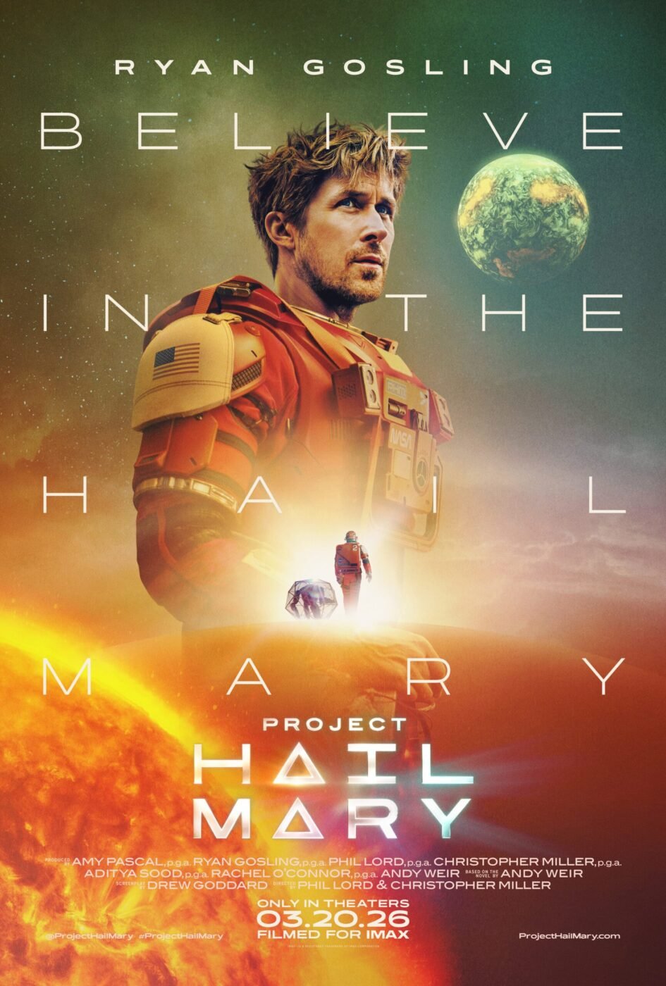 Movie poster for "project hail mary" (2026) - tagline: believe in the hail mary