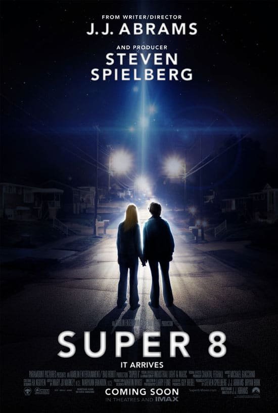 Movie poster for "super 8" - tagline: it arrives.