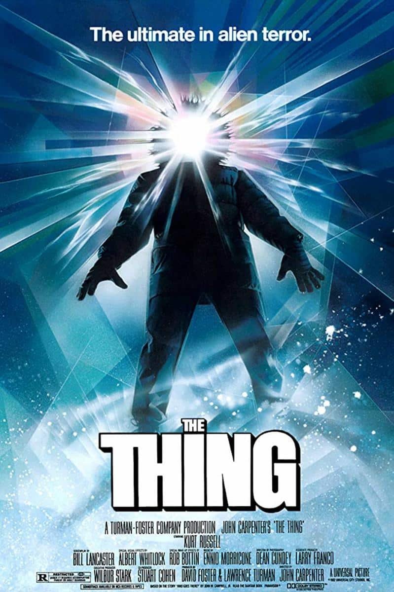 Iconic movie poster for john carpenter's "The Thing"  - tagline: The ultimate in alien terror.