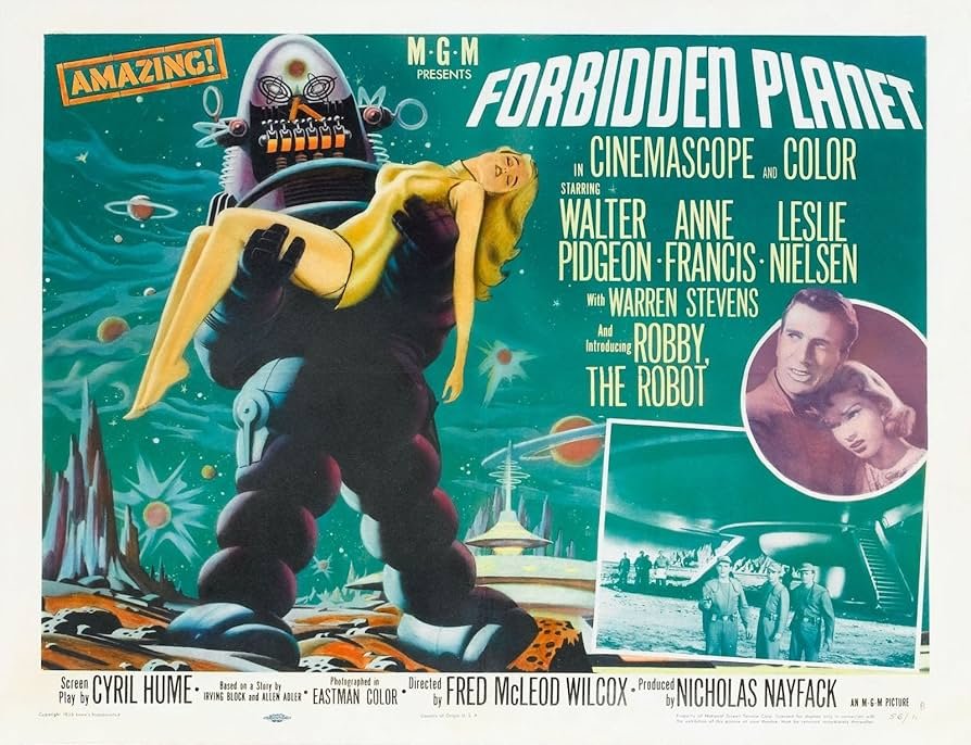 Classic old school movie poster for "forbidden planet"