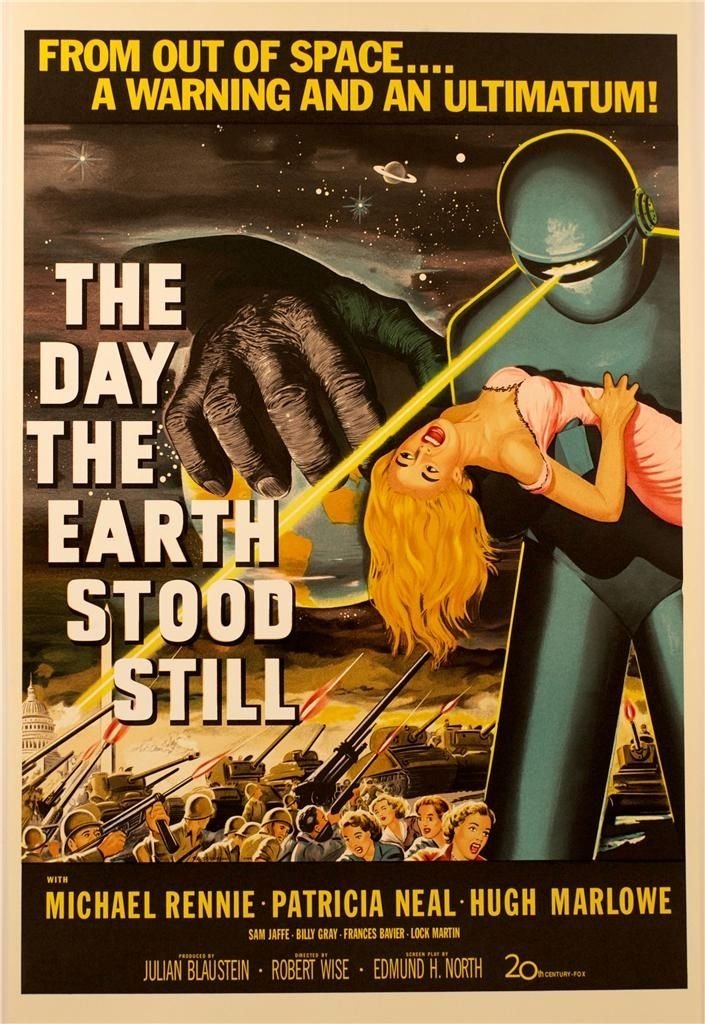 Old school movie poster for "the day the earth stood still" (1951) - tagline: from out of space... A warning and an ultimatum!