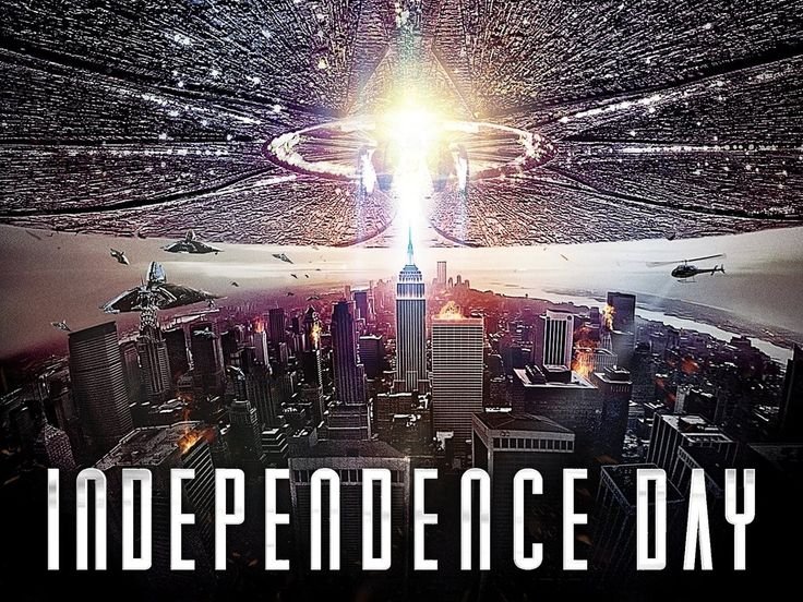 "independence day" movie poster banner showing the mother ship hovering over new york city