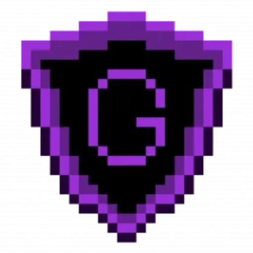 Purple pixel-art shield logo with a stylized G in the center.