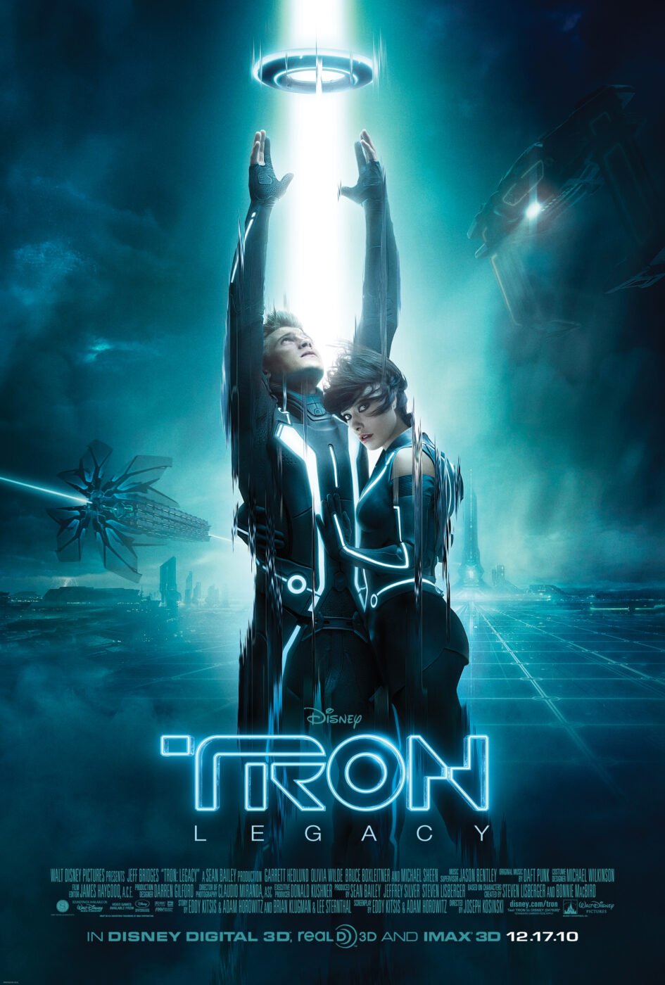 Cool, blue, movie poster for "tron: legacy" - with a glowey logo