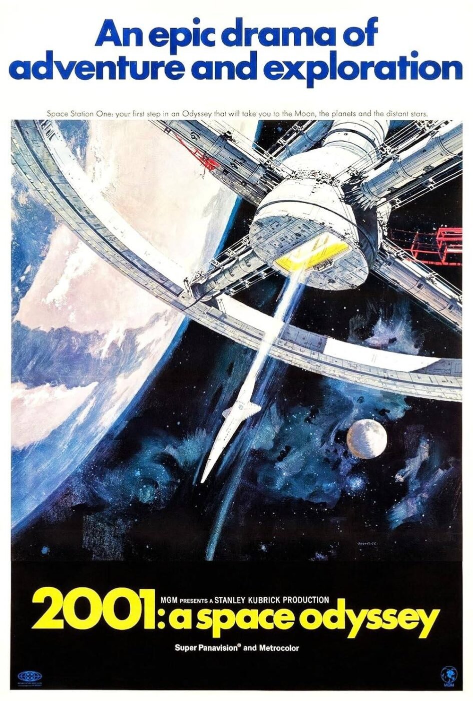 Classic movie poster for 1968's "2001: A Space Odyssey" - directed by Stanley Kubrick - 'An Epic Drama of Adventure and Exploration' 