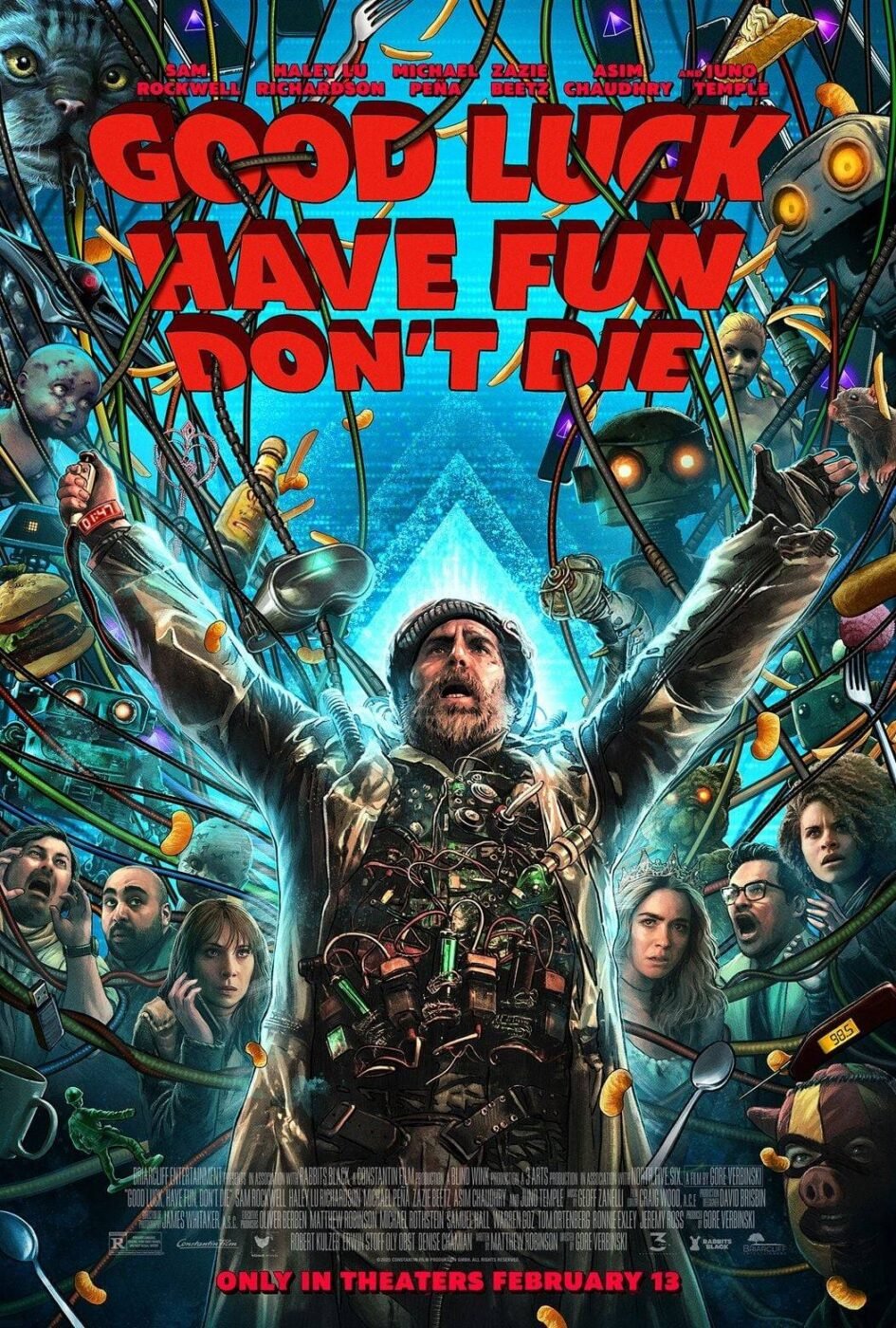 Bizarre and trippy movie poster for "good luck have fun don't Die" 
