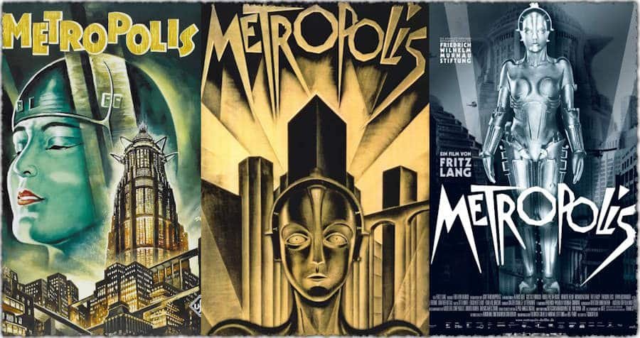 A trio of movie posters for 1927's "Metropolis" - Fritz Lang's black and white silent film