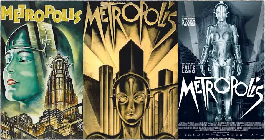 A trio of movie posters for 1927's "Metropolis" - Fritz Lang's black and white silent film