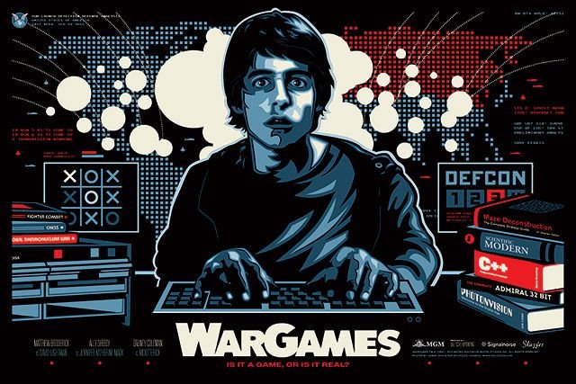Modern stylized movie poster for "war games" - tagline: "is it a game, or is it real? "