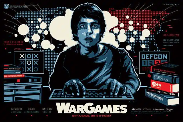 Modern stylized movie poster for "war games" - tagline: "is it a game, or is it real? "