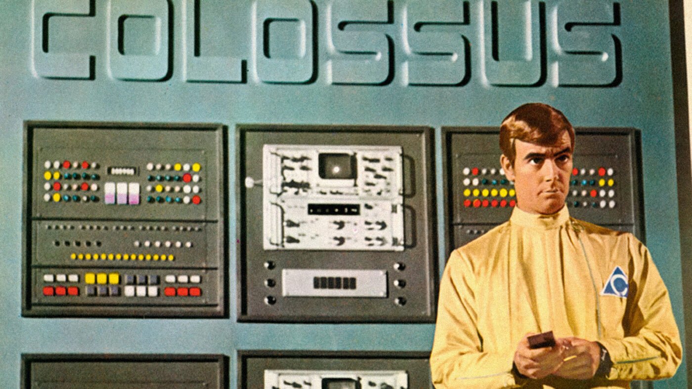 A promotional image from "colossus: the forbin project" (1970) - showing an old super computer
