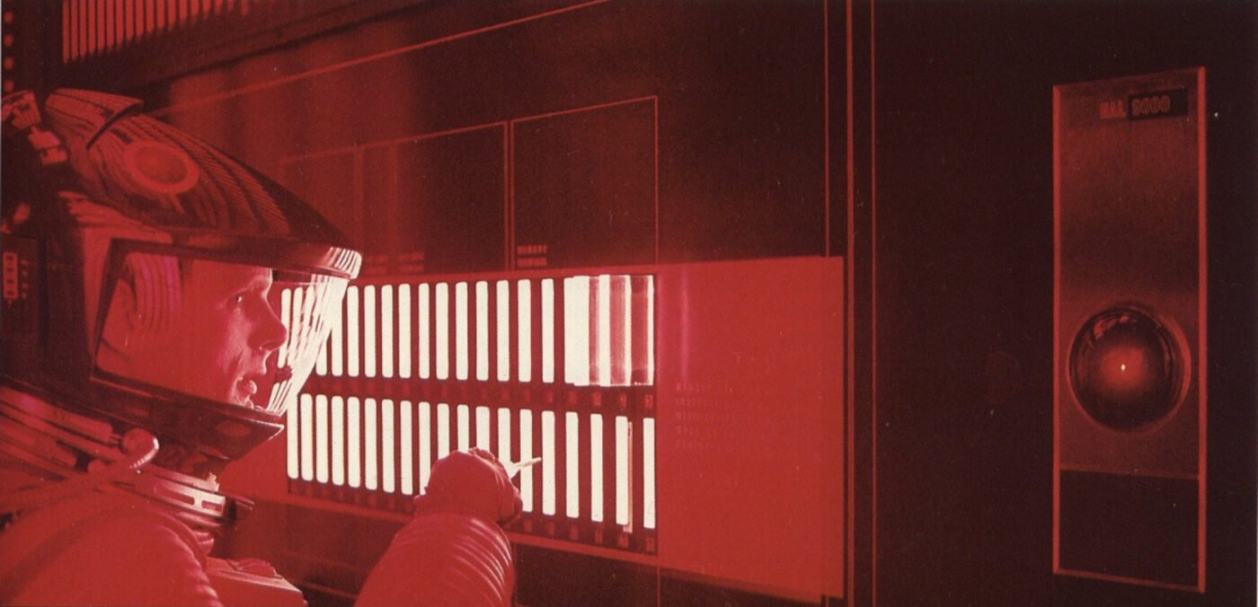 A shot of the climactic scene from "2001: a space odyssey" where dave attempts to shut down hal 9,000